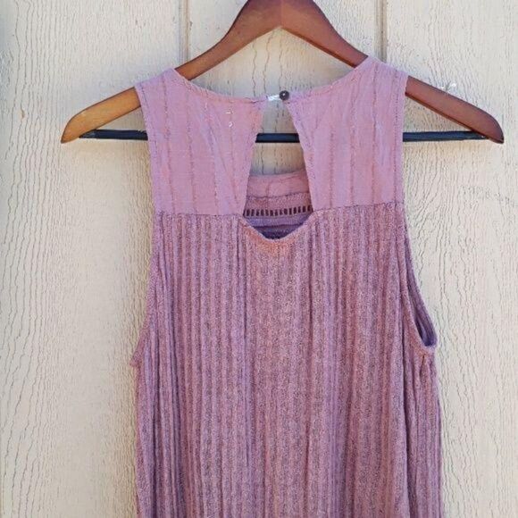 Vintage O'Neill Dress Shift Gauze Crochet Sleeveless Cutout Tent Rib Knit Mauve - Picture 6 of 8